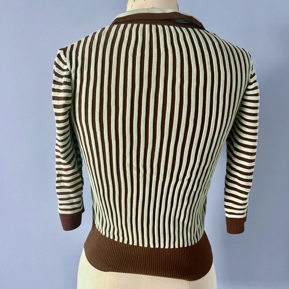 Zara Brown and White Striped V-Neck Sweater - Picture 4 of 8